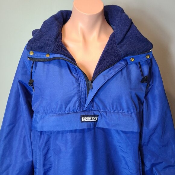 VINTAGE Lands End Jacket Mens Large Unisex Blue 1/4 Zip Pullover Hooded 90s - Picture 9 of 10